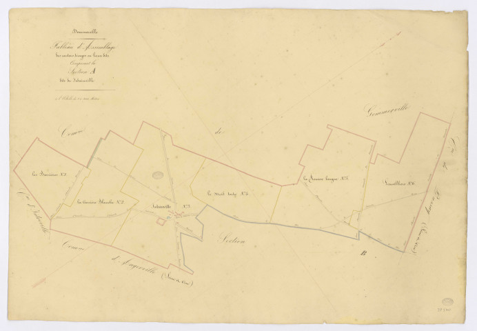 ANGERVILLE, Dommerville. - Tableau d'assemblage de la section A, ech. 1/4000, coul., aquarelle, papier, 62x89 (1839). 