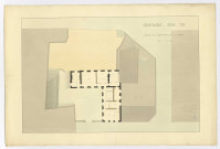 Plan du tribunal civil et de la sous-préfecture de CORBEIL (2e étage) dressé par M. BLONDET, architecte du département de SEINE-ET-OISE, feuille 3, VERSAILLES, 1847. Sans éch. Coul. Dim. 0,65 x 0,96. 