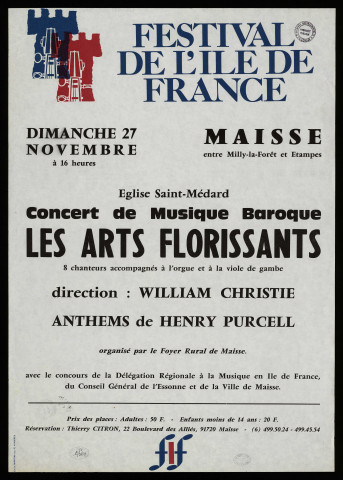 MAISSE.- Concert de musique baroque. Les Arts florissants, Eglise Saint-Médard, [27 novembre 1983]. 
