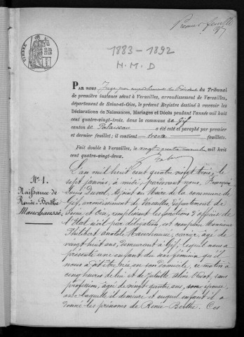 GIF-SUR-YVETTE. Naissances, mariages, décès : registre d'état civil (1883-1892). 