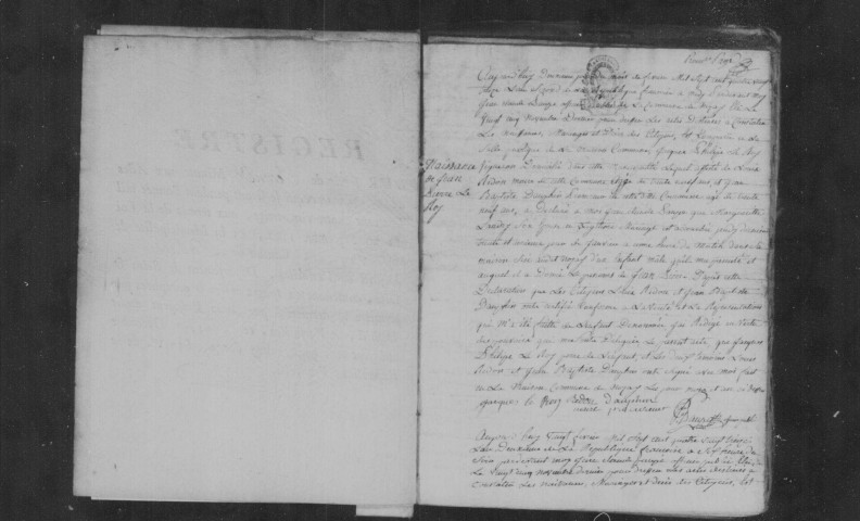 NOZAY. Naissances, mariages, décès : registre d'état civil (1793-1829). [mariages (an VII et les six premiers mois de l'an VIII), voir 4E2304-2306]. 