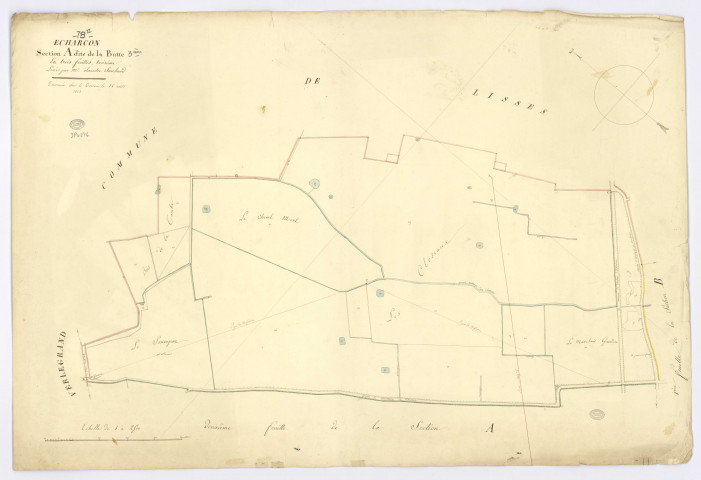 ECHARCON. - Section A - Butte (la), 3, ech. 1/2500, coul., aquarelle, papier, 67x99 (1823). 