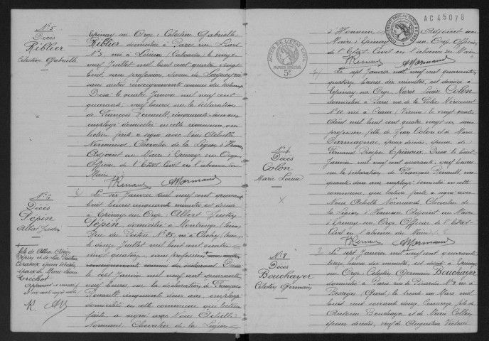 EPINAY-SUR-ORGE.- Décès : registre d'état civil. 