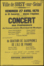 SOISY-SUR-SEINE.- Concert des professeurs du Conservatoire municipal de musique, avec la participation du quatuor de saxophones de l'Ile-de-France, Eglise de Soisy-sur-Seine, 27 avril 1979. 