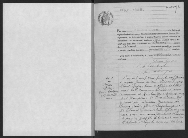 LIMOURS-EN-HUREPOIX. - Naissances, mariages, décès : registre d'état civil. 