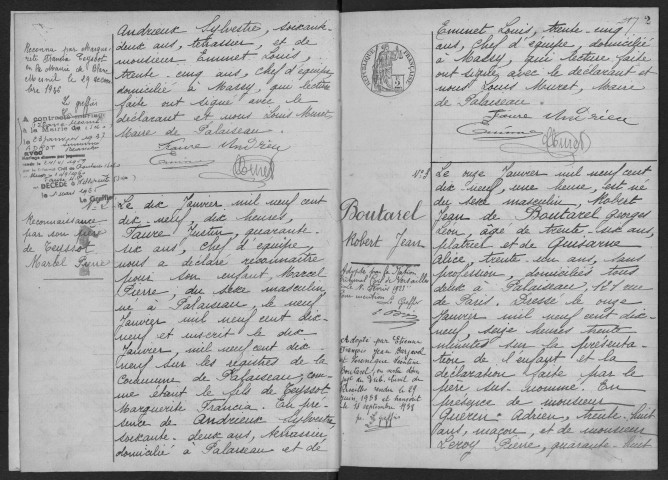 PALAISEAU. - Naissances : registre d'état civil.