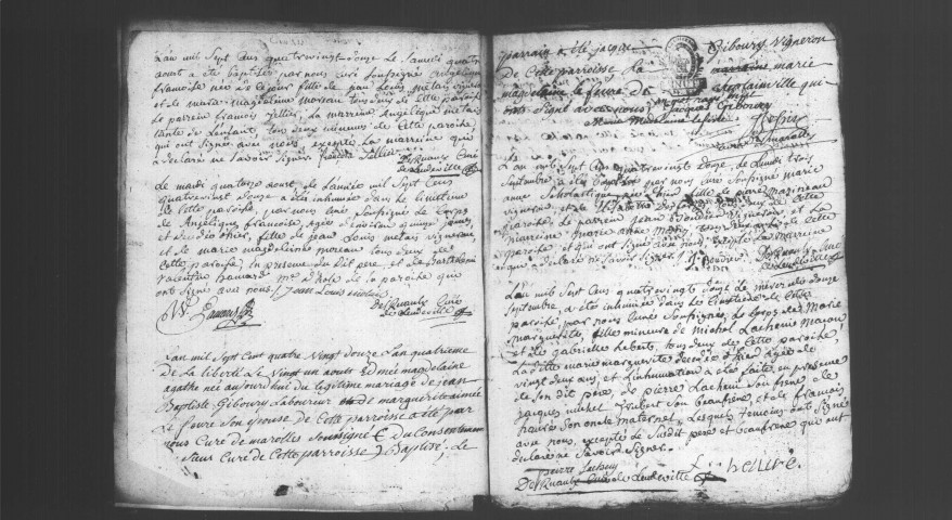 LEUDEVILLE. Naissances, mariages, décès : registre d'état civil (1792-an X). [mariages (an VII et les six premiers mois de l'an VIII), voir 4E65-66]. 