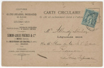 BRUYERES-LE-CHATEL. - Etablissement de graines de MM. Simon Frères et Cie - 1909, timbre à 5 centimes. 
