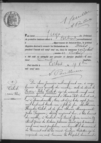 CORBEIL.- Décès : registre d'état civil (1901). 