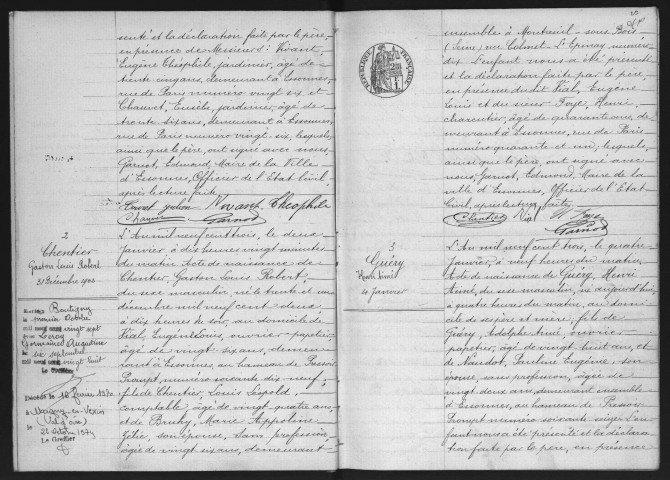 ESSONNES.- Naissances : registre d'état civil (1903). 