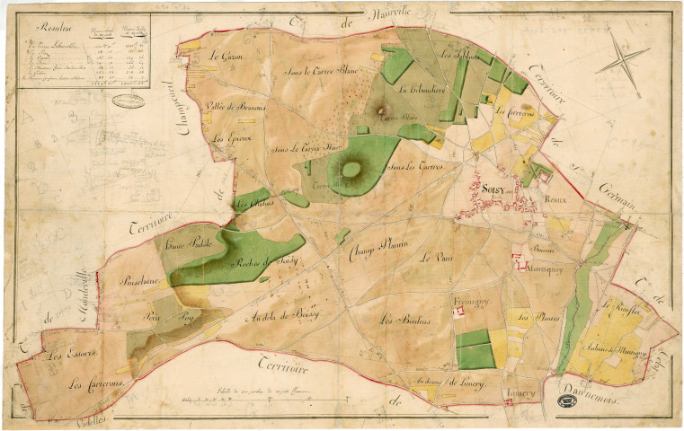 SOISY-SUR-ECOLE. - Plans d'intendance. Plan, Ech. 1/200 perches, Dim. 80 x 50 cm, [fin XVIIIe siècle]. 