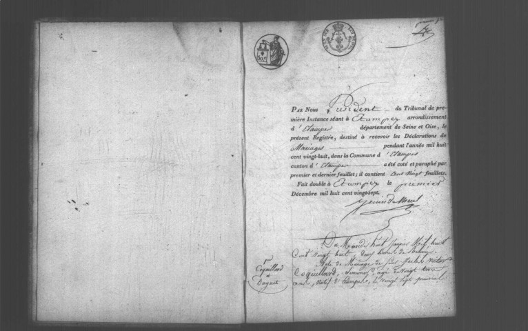 ETAMPES. Mariages : registre d'état civil (1828). 