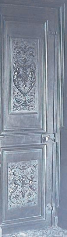 élément de la porte de la bibliothèque de l'observatoire : Grotesques et lambrequins