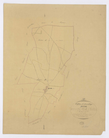 BLANDY. - Plan d'assemblage, ech. 1/10000, coul., aquarelle, papier, 67x52 (1831). 