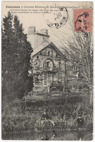ESSONNES. - Ancienne résidence de Bernardin de Saint-Pierre (les écussons de chaque côté de la villa représentent Paul et Virginie), 1907, 14 lignes, ad. 