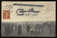 ETAMPES. - Aérodrome de la Beauce. L'aviateur Farman en plein vol. Editeur phototypie et cliché Rameau, Etampes, 1910, 1 timbre à 10 centimes. 