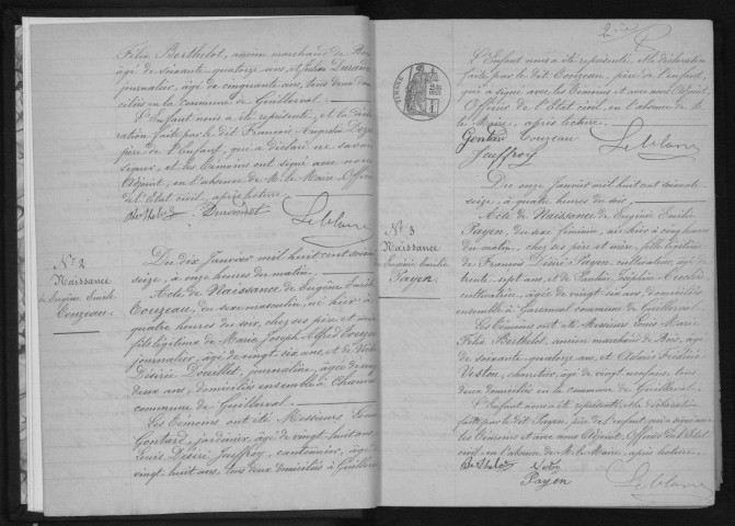 GUILLERVAL . Naissances, mariages, décès : registre d'état civil (1876-1890). 