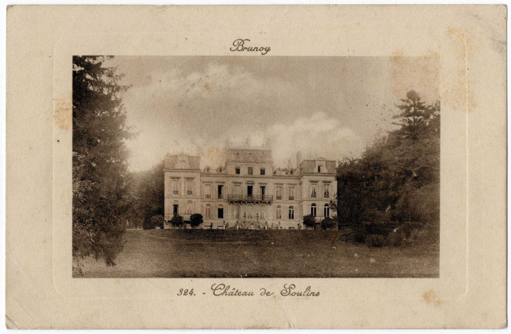 BRUNOY. - Château de Soulins, 1915, 5 lignes, ad., sépia. 