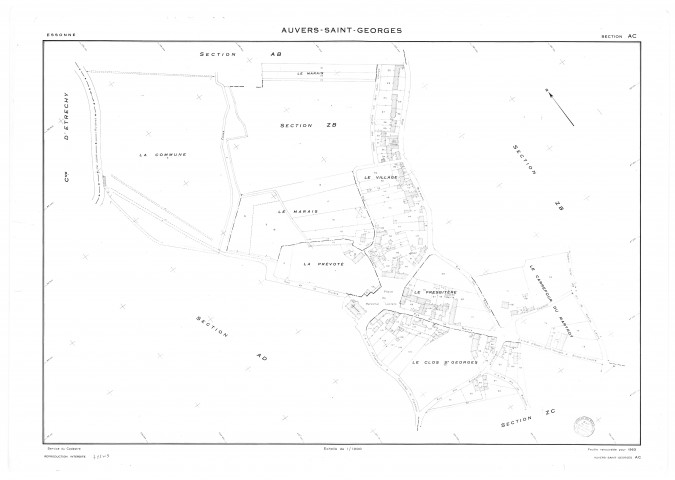 AUVERS-SAINT-GEORGES.- Cadastre révisé pour 1963 : plan du tableau d'assemblage, plans de la section AB, section AC, section AD, section D 1ère feuille, section D 2ème feuille, section F, section G, section ZA, section ZB, section ZC, section ZD, section ZE, section ZH, section ZI, section ZK, (16 plans]. 