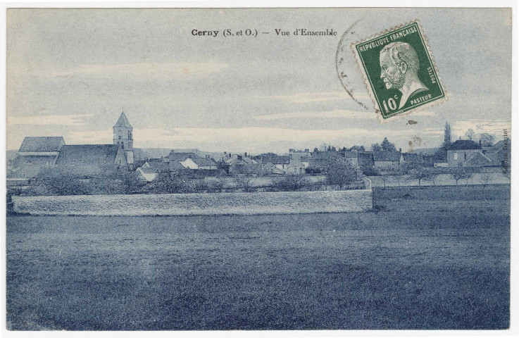 CERNY. - Vue d'ensemble, Thiriat, 1923, 5 lignes, 10 c, ad., bleue. 