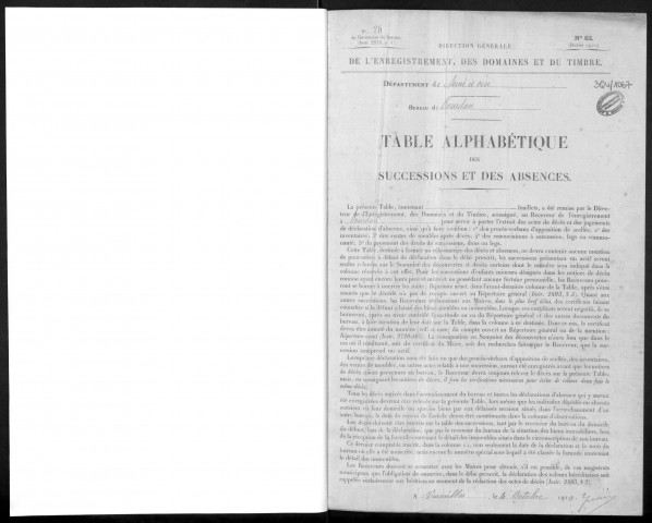 DOURDAN, bureau de l'enregistrement. - Tables alphabétiques des successions et des absences. - Vol 24, 1914 - 1919. 
