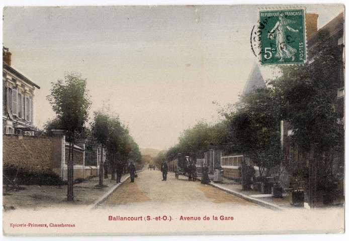BALLANCOURT-SUR-ESSONNE. - Avenue de de la Gare, Chauchereau, 1912, 4 mots, 5 c, ad., coloriée. 
