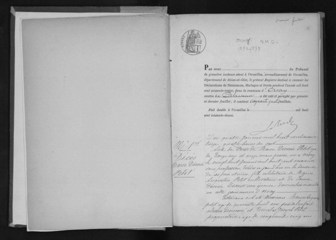 ORSAY. Naissances, mariages, décès : registre d'état civil (1873-1879). 