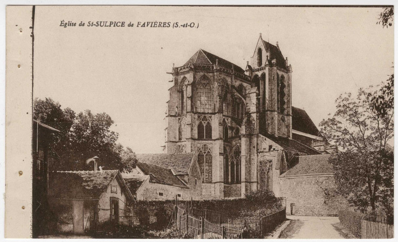 SAINT-SULPICE-DE-FAVIERES. - Eglise de Saint-Sulpice-de-Favières [Editeur Rameau, sépia ; carte incluse dans un album souvenir]. 