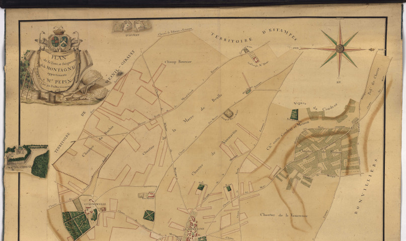 Titres féodaux et de familles. - François-Etienne-Michel de LABIGNE : Plan de la terre et seigneurie de LA MONTAGNE, appartenant à M. PEPIN, levé par DU BRAY, géomètre.