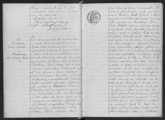 PALAISEAU. - Mariages : registre d'état civil.