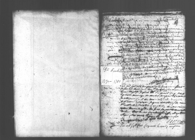 SAINT-ESCOBILLE. Paroisse Saint-Escobille : Baptêmes, mariages, sépultures : registre paroissial (1750-1762). 