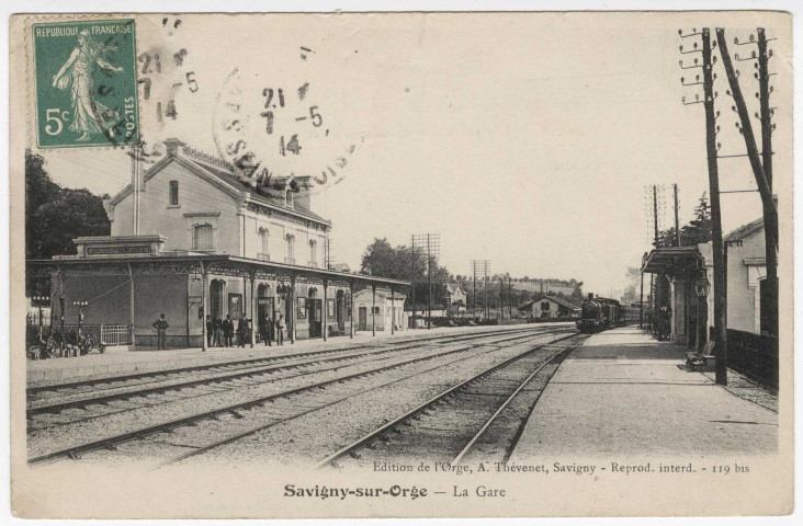 SAVIGNY-SUR-ORGE. - La gare [Editeur Thévenet, 1914, timbre à 5 centimes]. 