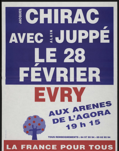 EVRY. - La France pour tous : Jacques Chirac avec Alain Juppé, Arènes de l'Agora, 28 février 1995. 
