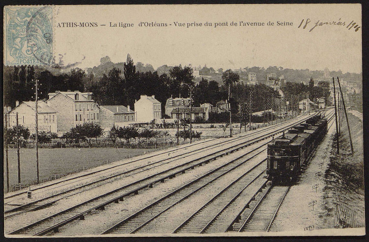 Athis-Mons.- La ligne d'Orléans, vue prise du pont de l'Avenue de Seine (18 janvier 1906). 