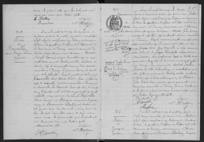 PUSSAY. - Naissances, mariages, décès : registre d'état civil.