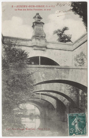 JUVISY-SUR-ORGE. - Le pont des Belles-Fontaines en aval. Seine-et-Oise Artistique, Paul Allorge (1910), 1 mot, 5 c, ad. 