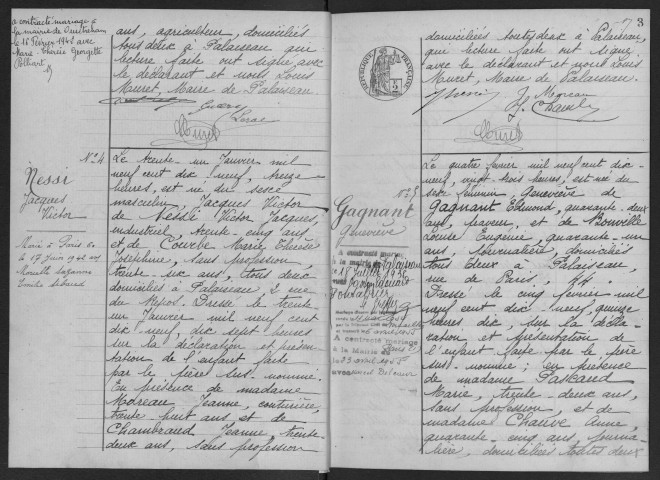 PALAISEAU. - Naissances : registre d'état civil.