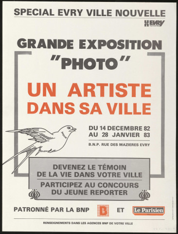 EVRY. - Exposition de photographies : Un artiste dans sa ville, Banque nationale de Paris, 14 décembre 1982-28 janvier 1983. 
