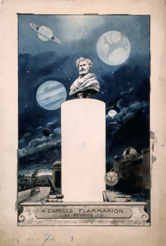 carton de gravure : buste de Camille Flammarion