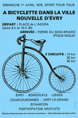 EVRY. - Sport : A bicyclette dans la ville nouvelle d'Evry, 1er avril 1979. 