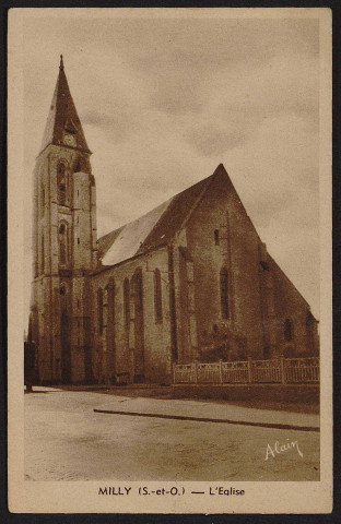 MILLY-LA-FORET.- L'église (mai 1950).