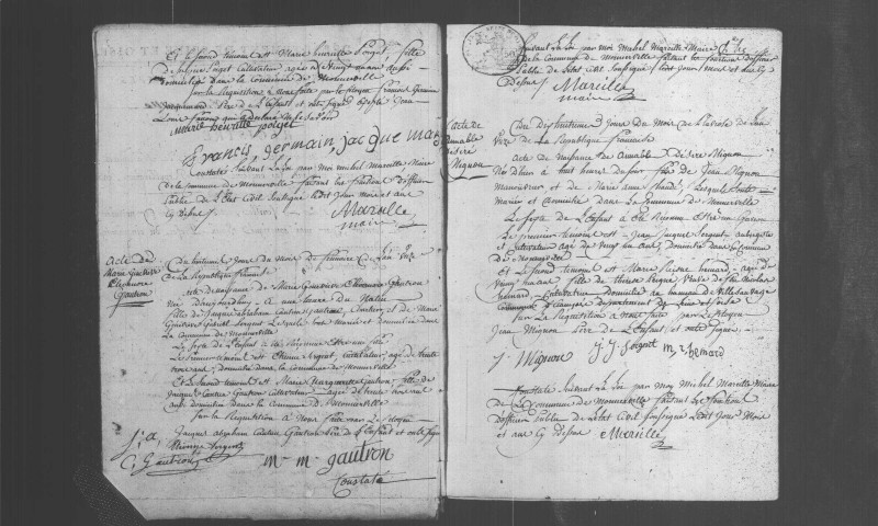 MONNERVILLE. Naissances, mariages, décès : registre d'état civil (an XI-1820). 