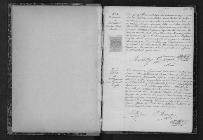 SAVIGNY-SUR-ORGE. Naissances, mariages, décès : registre d'état civil (1871-1876). [Lacunes : actes n° 1 et 3 de 1871]. 
