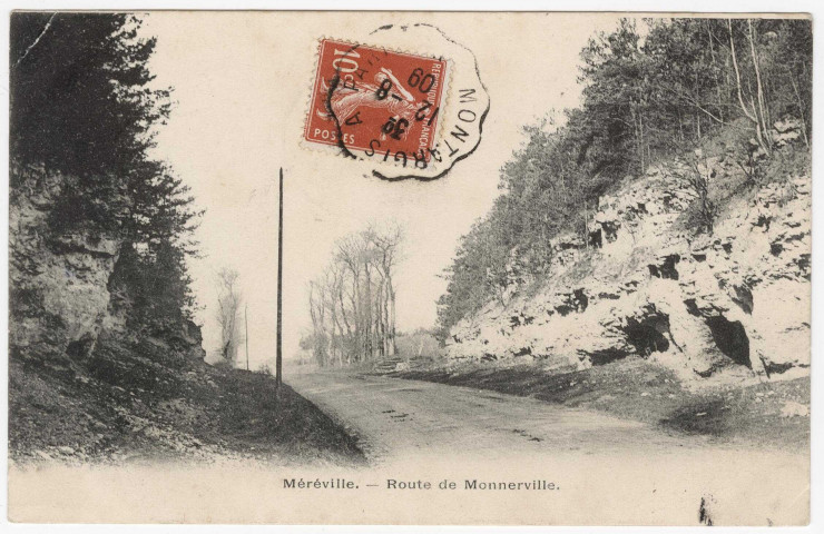 MEREVILLE. - Route de Monnerville [Editeur Bréger, 1909, timbre à 10 centimes]. 