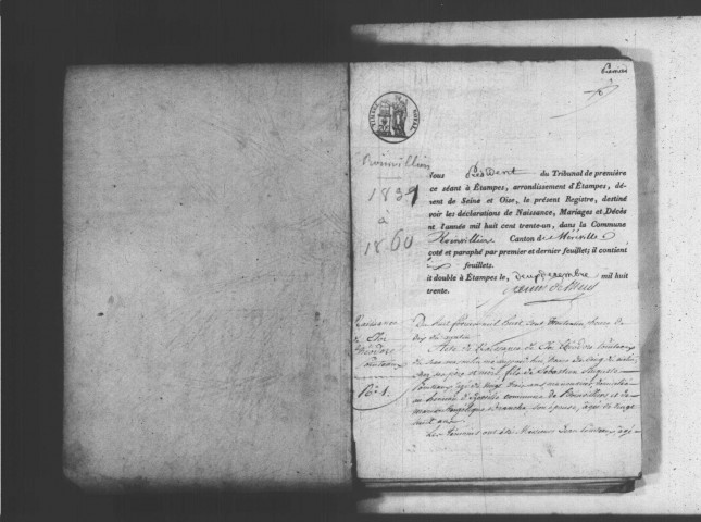 ROINVILLIERS. Naissances, mariages, décès : registre d'état civil (1831-1860). 