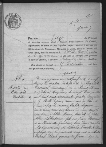 ATHIS-MONS.- Naissances, mariages, décès : registre d'état civil (1900). 