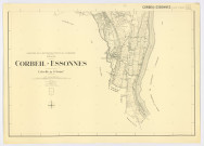 Plan topographique de CORBEIL-ESSONNES dressé à l'aide des documents du M.R.U., complété, mis à jour et dessiné par R. BOUILLE, ingénieur-géomètre, feuille 2, Ministère de la Reconstruction et de l'Urbanisme, 1953. Ech. 1/5 000. N et B. Dim. 0,75 x 1,04. 