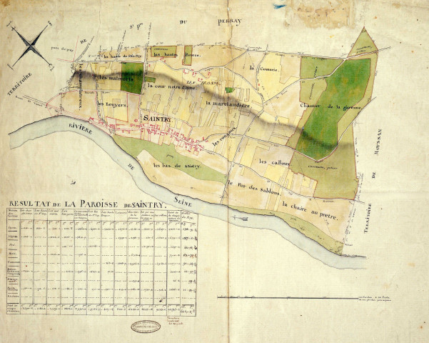SAINTRY. - Plans d'intendance. Plan, Ech. 1/200 perches, Dim. 60 x 50 cm, [fin XVIIIe siècle]. 
