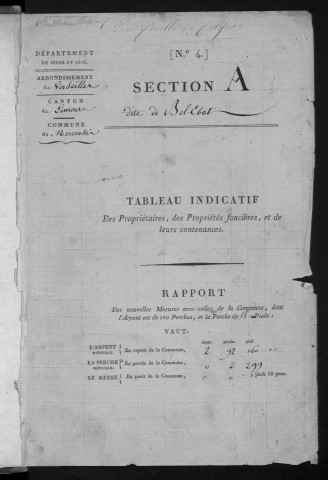 MARCOUSSIS. - Tableau indicatif [cadastre rénové en 1939]. 