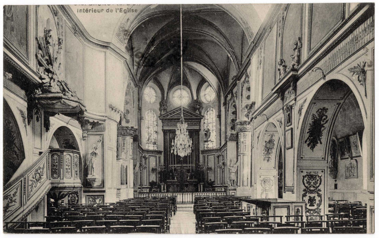 BRUNOY. - Intérieur de l'église. (Editeur Mulard, photo, Yerres, 1919, 1 timbre à 15 centimes). 